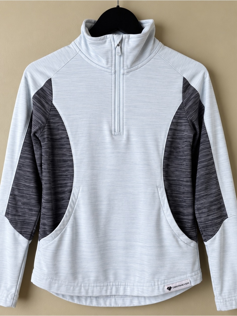 Obermeyer Clara Girls L 1/4 Zip Ski Base Layer Pullover Blue Gray